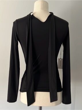 Babaton Black Long-Sleeve Tie-Neck Top